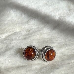 Elegant Silver and Brown Stud Earrings